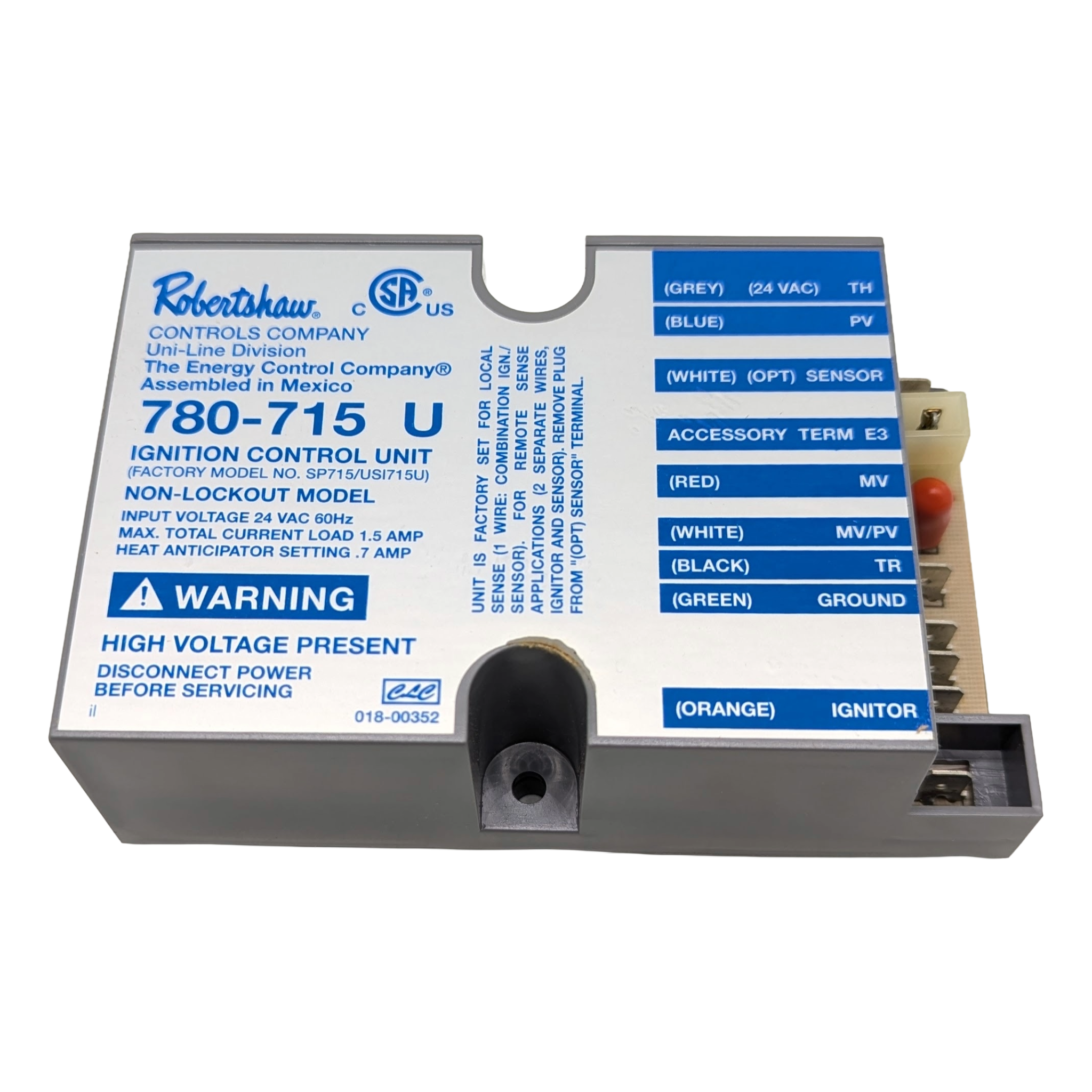 Módulo de Ignición Universal Non-Lockout 24VAC - Reemplazo Carrier Honeywell - Robertshaw